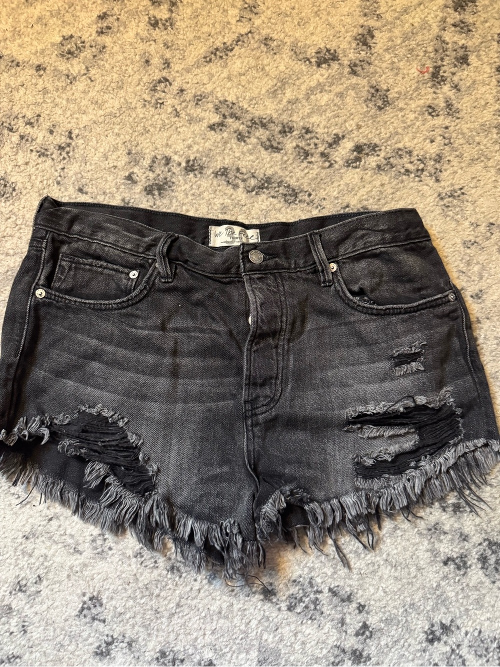 We The Free Black Distressed Frayed Hem Denim Shorts